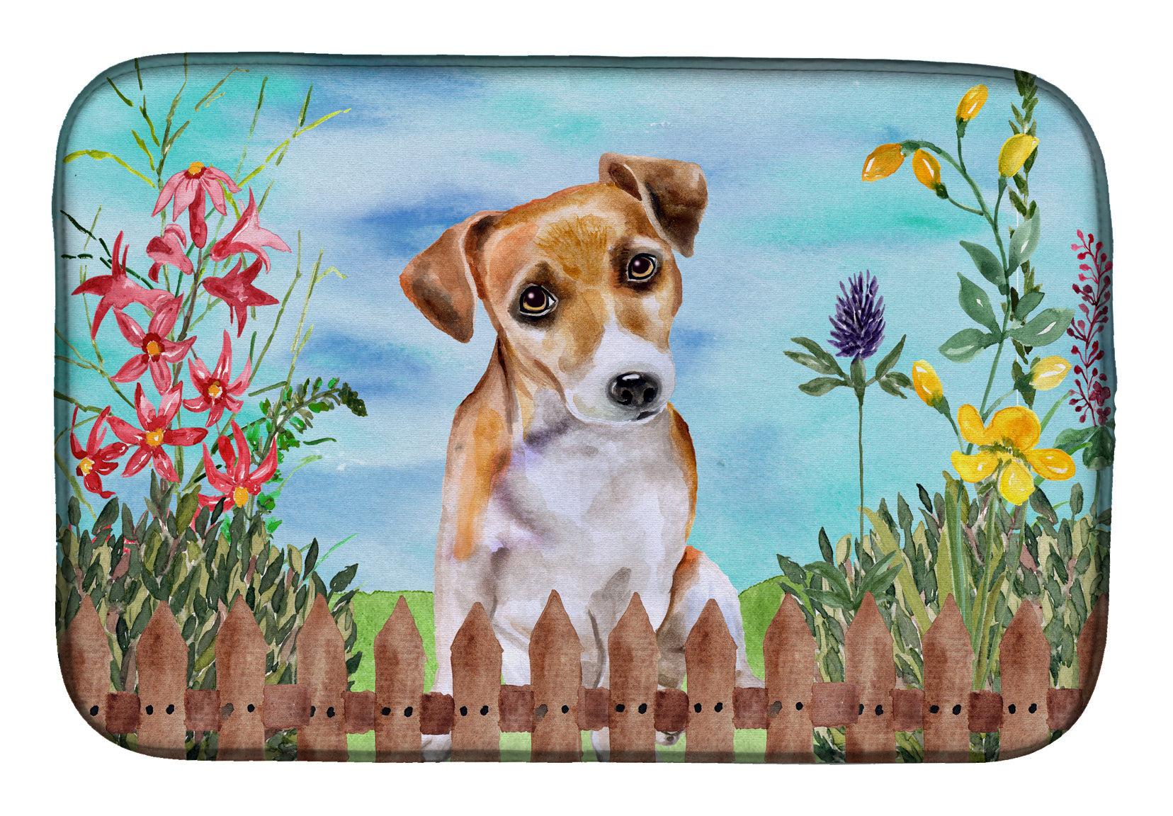Jack Russell Terrier #2 Spring Dish Drying Mat Absorbent Dish Drying Mat Pad for Kitchen Counter Dish Drainer Mat for Countertop, 14 x 21", Multicolor