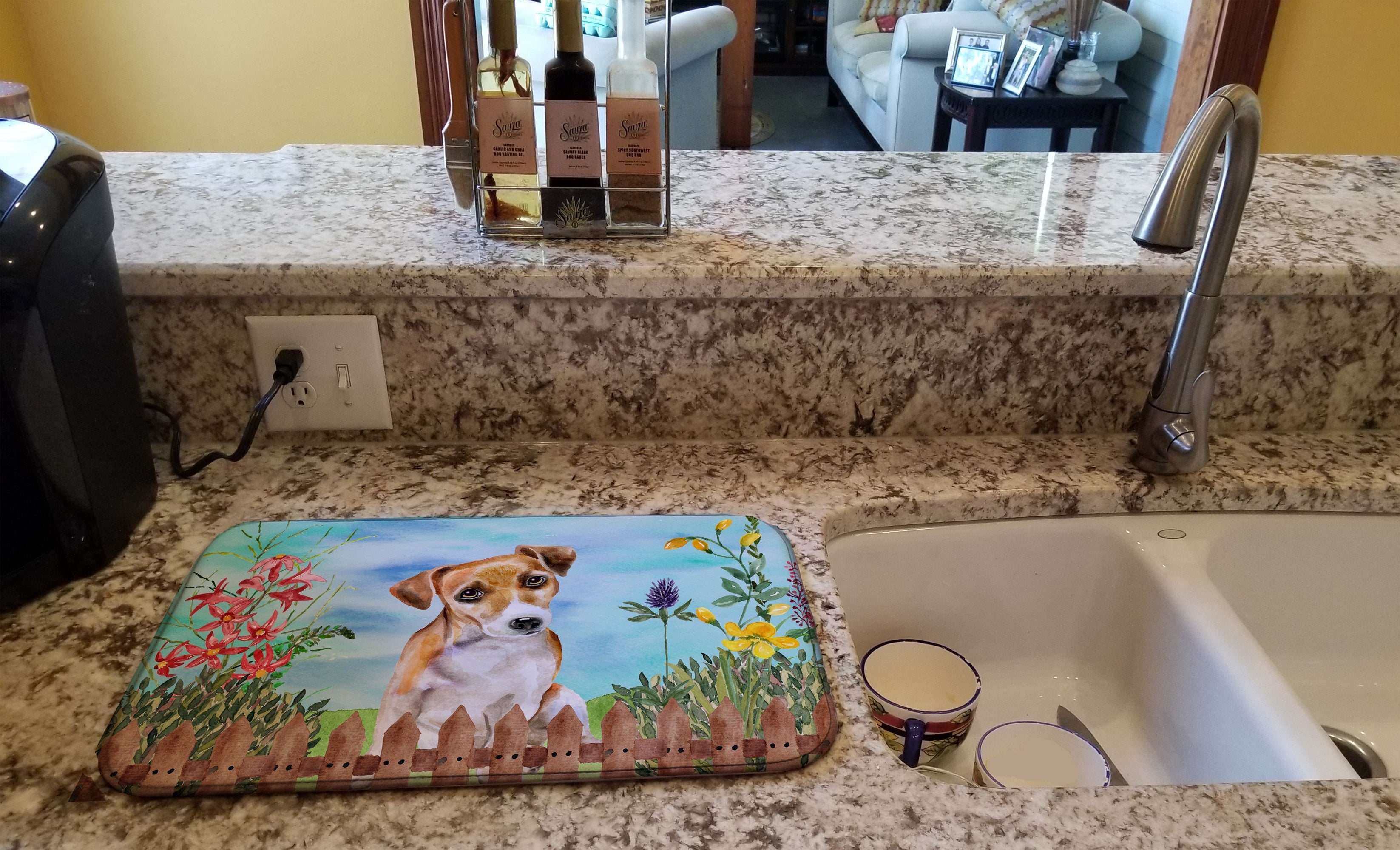 Jack Russell Terrier #2 Spring Dish Drying Mat Absorbent Dish Drying Mat Pad for Kitchen Counter Dish Drainer Mat for Countertop, 14 x 21", Multicolor