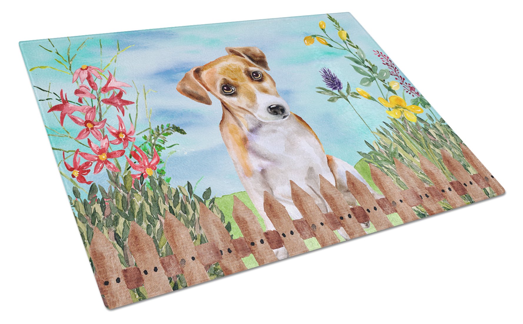 Jack Russell Terrier #2 Spring Cutting Board Tempered Glass Kitchen Cutting Surface, Heat Resistant Chopping, Non-Slip Feet, Food Prep & Serving