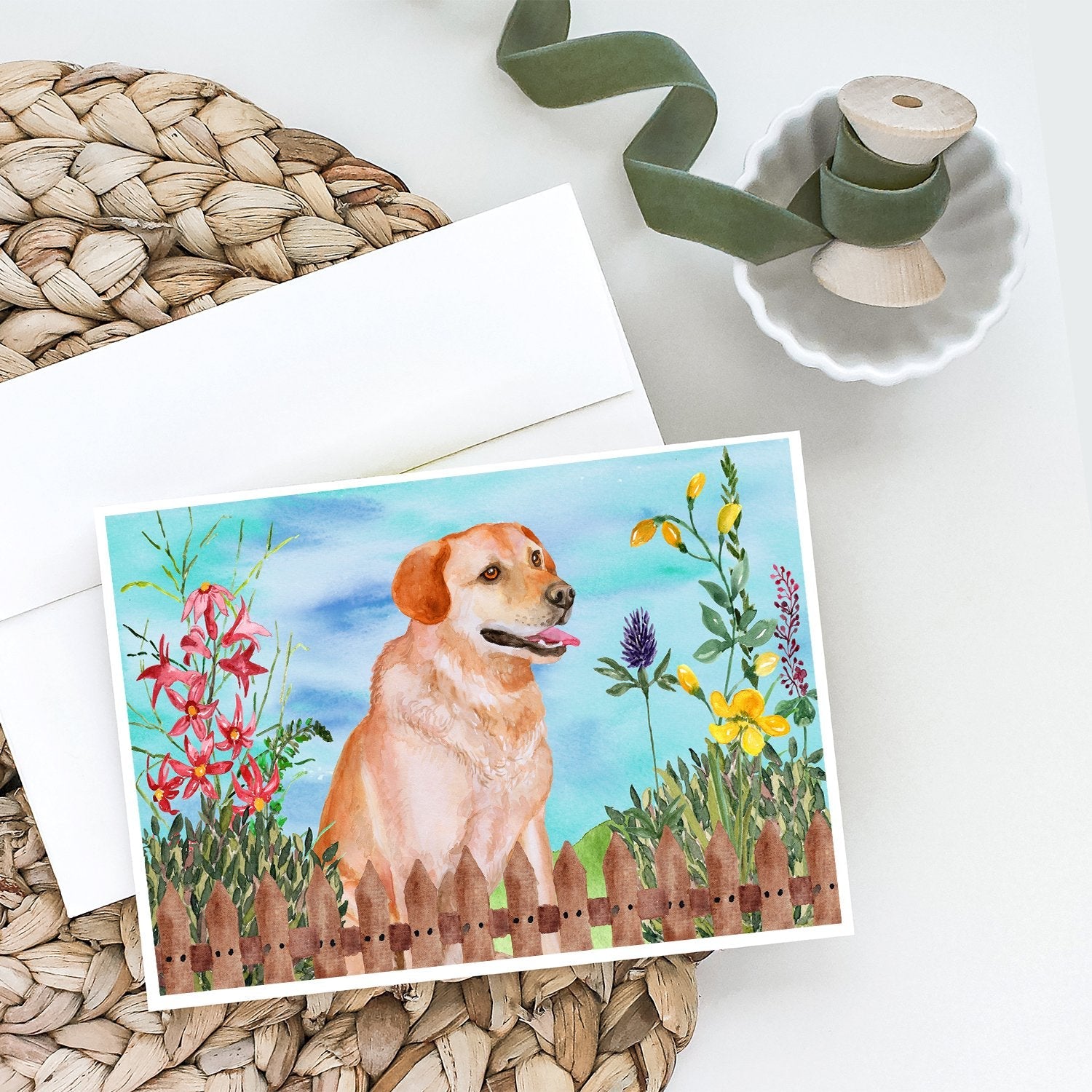 Labrador Retriever Spring Greeting Cards Pack of 8 Blank Cards with Envelopes Whimsical A7 Size 5x7
