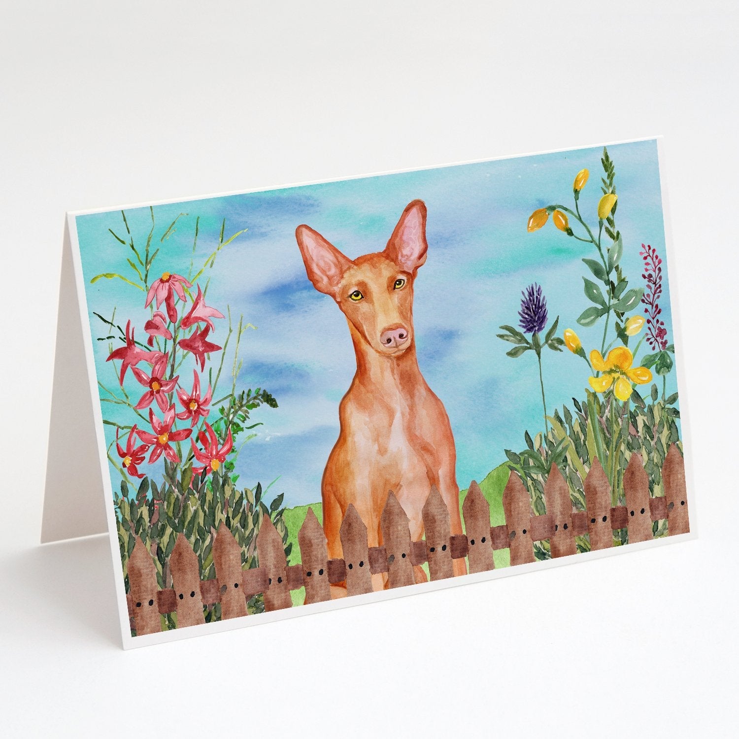 Pharaoh Hound Spring Greeting Cards Pack of 8 Blank Cards with Envelopes Whimsical A7 Size 5x7