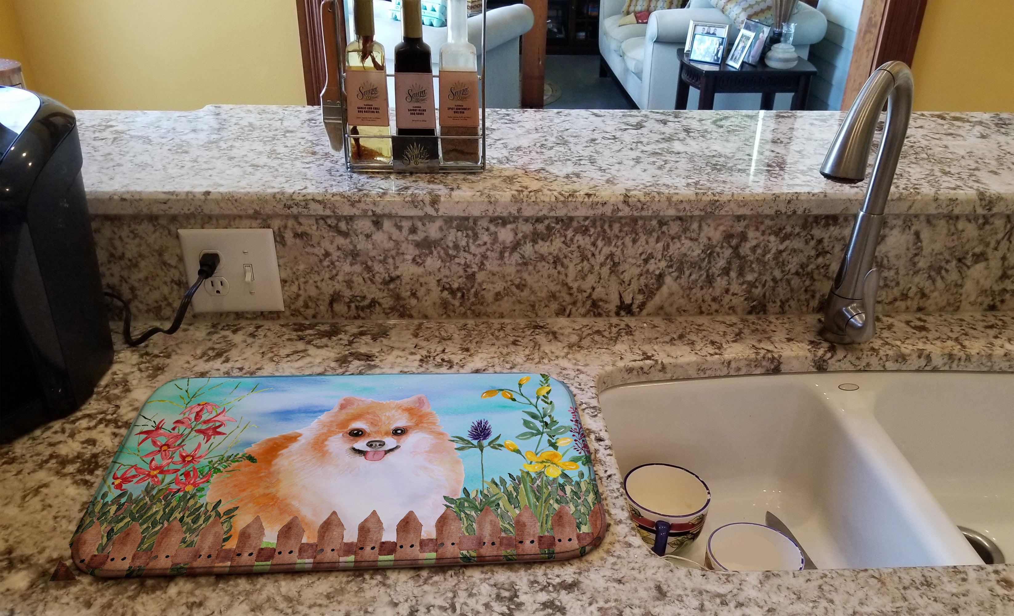 Pomeranian #2 Spring Dish Drying Mat Absorbent Dish Drying Mat Pad for Kitchen Counter Dish Drainer Mat for Countertop, 14 x 21", Multicolor