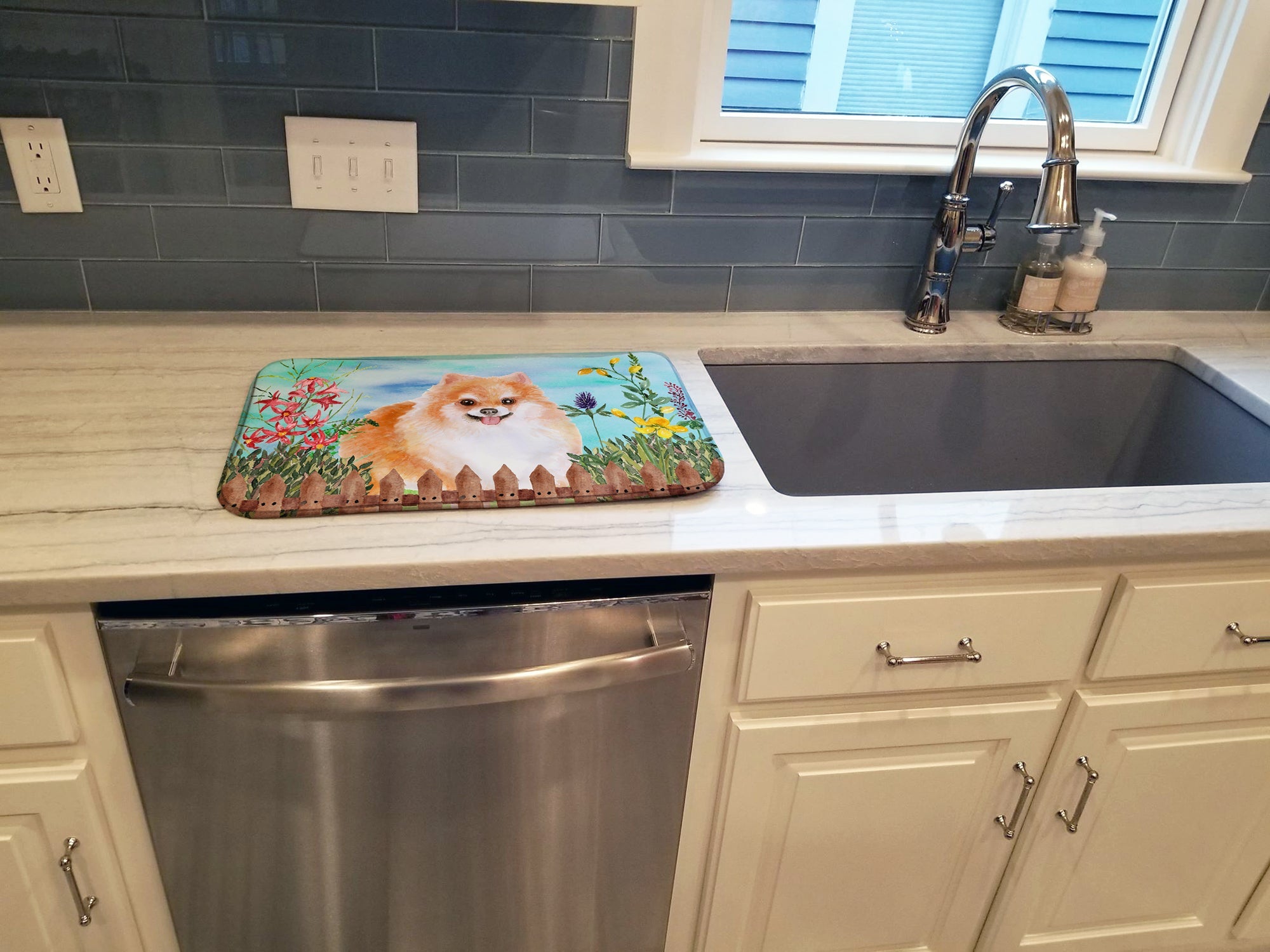 Pomeranian #2 Spring Dish Drying Mat Absorbent Dish Drying Mat Pad for Kitchen Counter Dish Drainer Mat for Countertop, 14 x 21", Multicolor