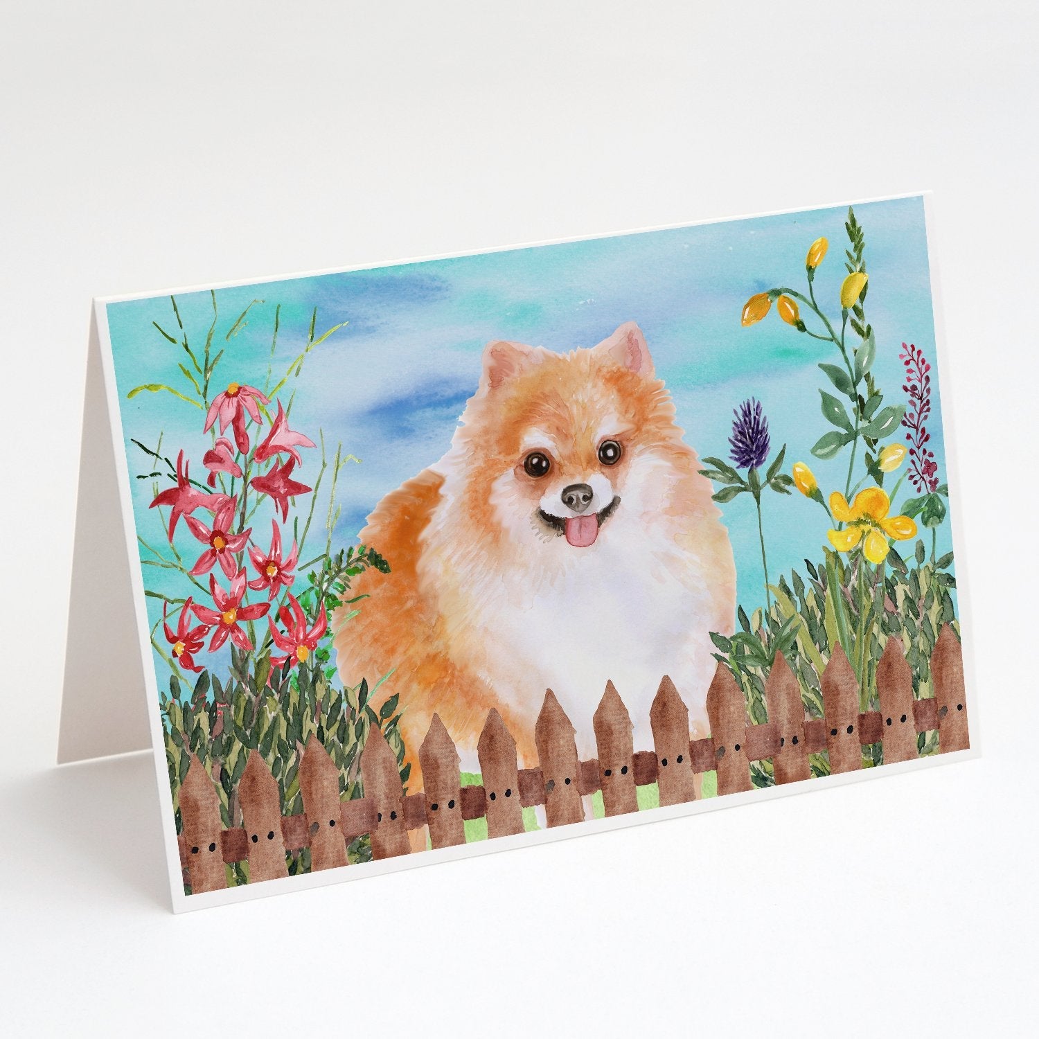 Pomeranian #2 Spring Greeting Cards Pack of 8 Blank Cards with Envelopes Whimsical A7 Size 5x7