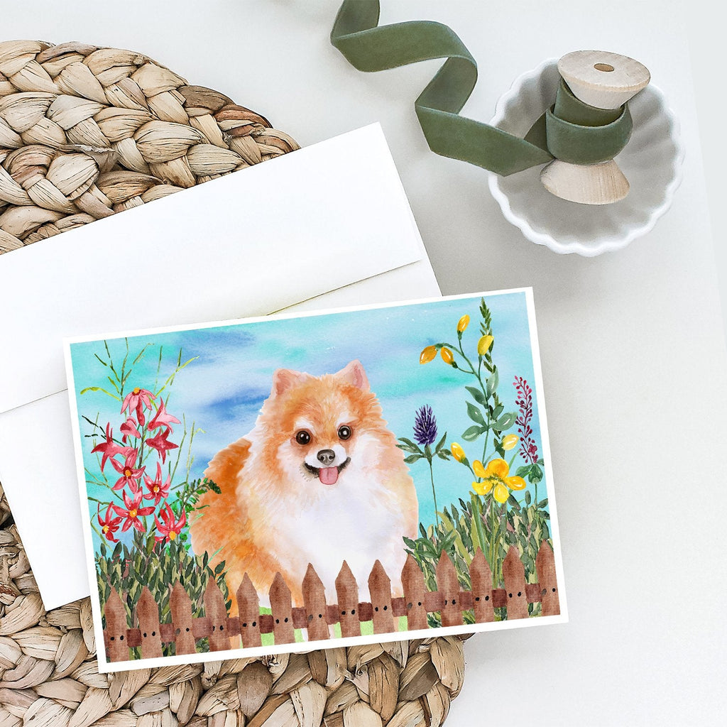 Pomeranian #2 Spring Greeting Cards Pack of 8 Blank Cards with Envelopes Whimsical A7 Size 5x7
