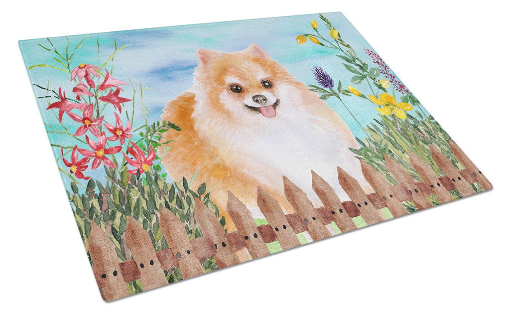Pomeranian #2 Spring Cutting Board Tempered Glass Kitchen Cutting Surface, Heat Resistant Chopping, Non-Slip Feet, Food Prep & Serving