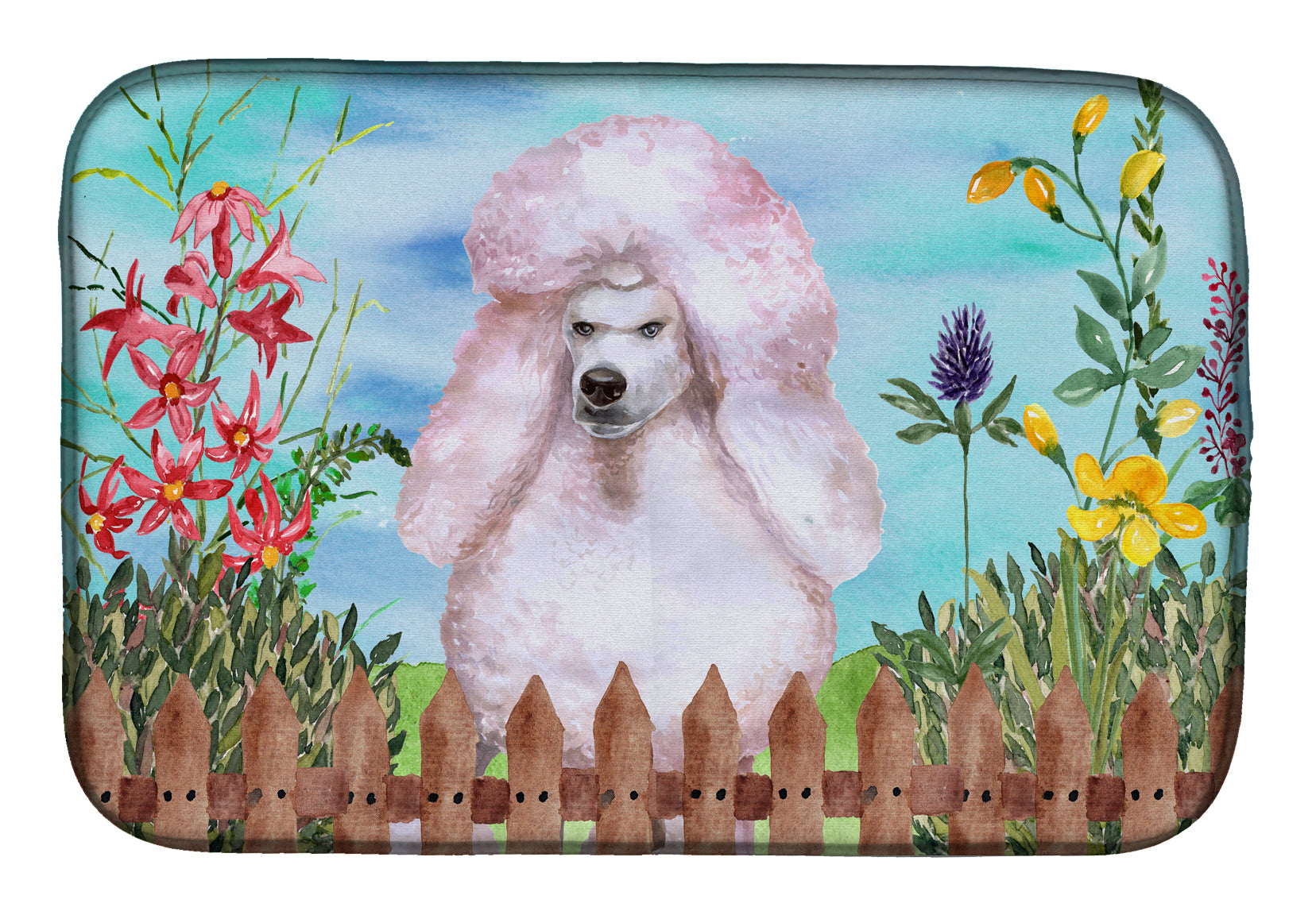 White Standard Poodle Spring Dish Drying Mat Absorbent Dish Drying Mat Pad for Kitchen Counter Dish Drainer Mat for Countertop, 14 x 21", Multicolor