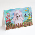 White Standard Poodle Spring Greeting Cards Pack of 8 Blank Cards with Envelopes Whimsical A7 Size 5x7