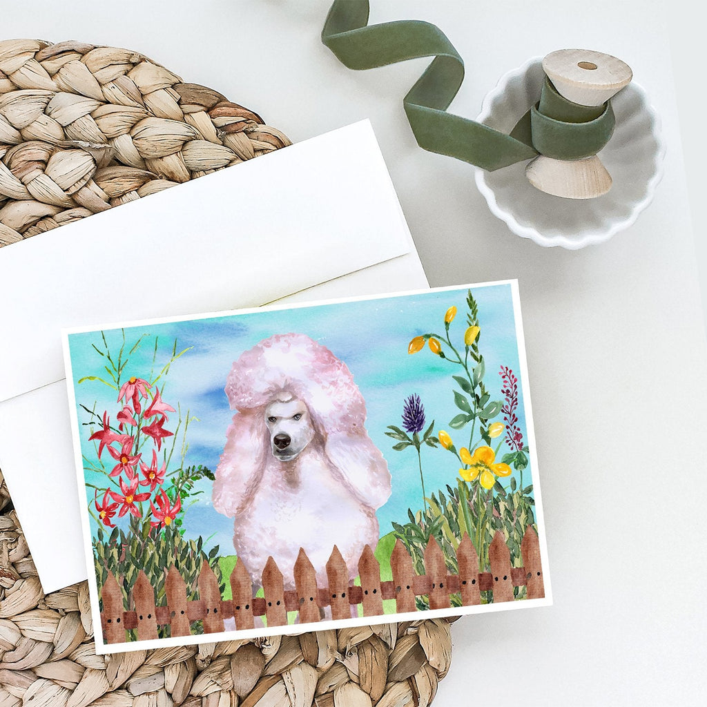 White Standard Poodle Spring Greeting Cards Pack of 8 Blank Cards with Envelopes Whimsical A7 Size 5x7