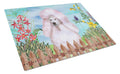 White Standard Poodle Spring Cutting Board Tempered Glass Kitchen Cutting Surface, Heat Resistant Chopping, Non-Slip Feet, Food Prep & Serving