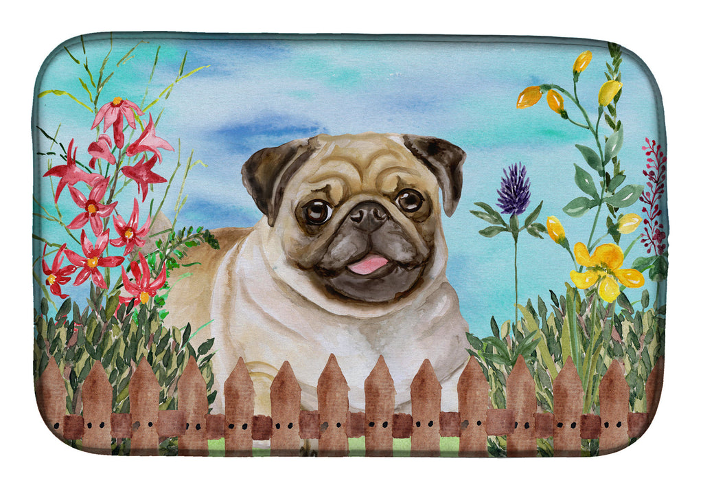 Fawn Pug Spring Dish Drying Mat Absorbent Dish Drying Mat Pad for Kitchen Counter Dish Drainer Mat for Countertop, 14 x 21", Multicolor