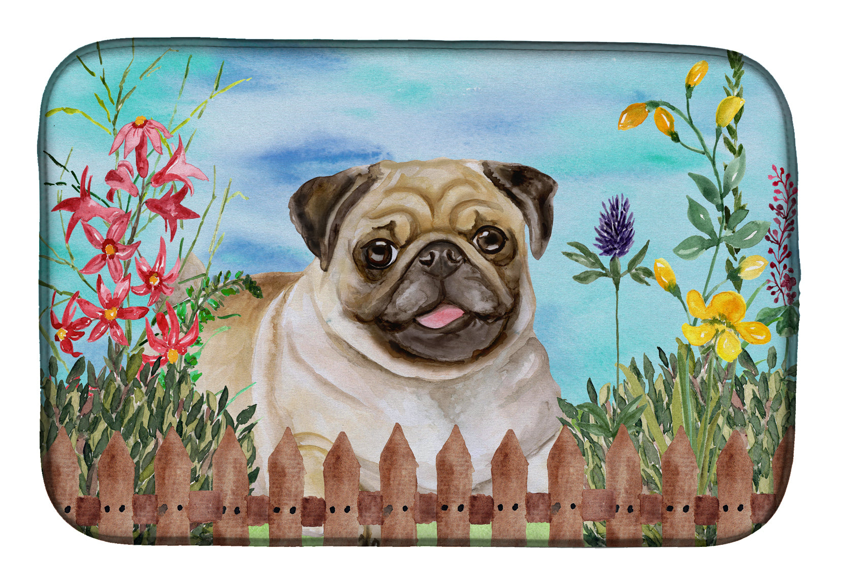 Fawn Pug Spring Dish Drying Mat Absorbent Dish Drying Mat Pad for Kitchen Counter Dish Drainer Mat for Countertop, 14 x 21", Multicolor