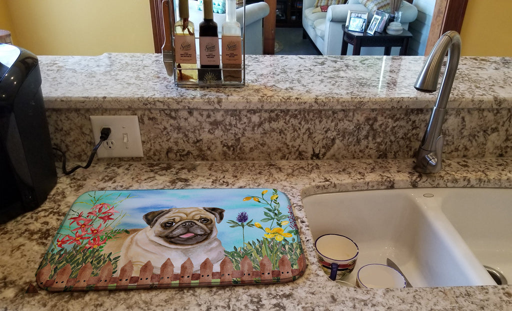 Fawn Pug Spring Dish Drying Mat Absorbent Dish Drying Mat Pad for Kitchen Counter Dish Drainer Mat for Countertop, 14 x 21", Multicolor