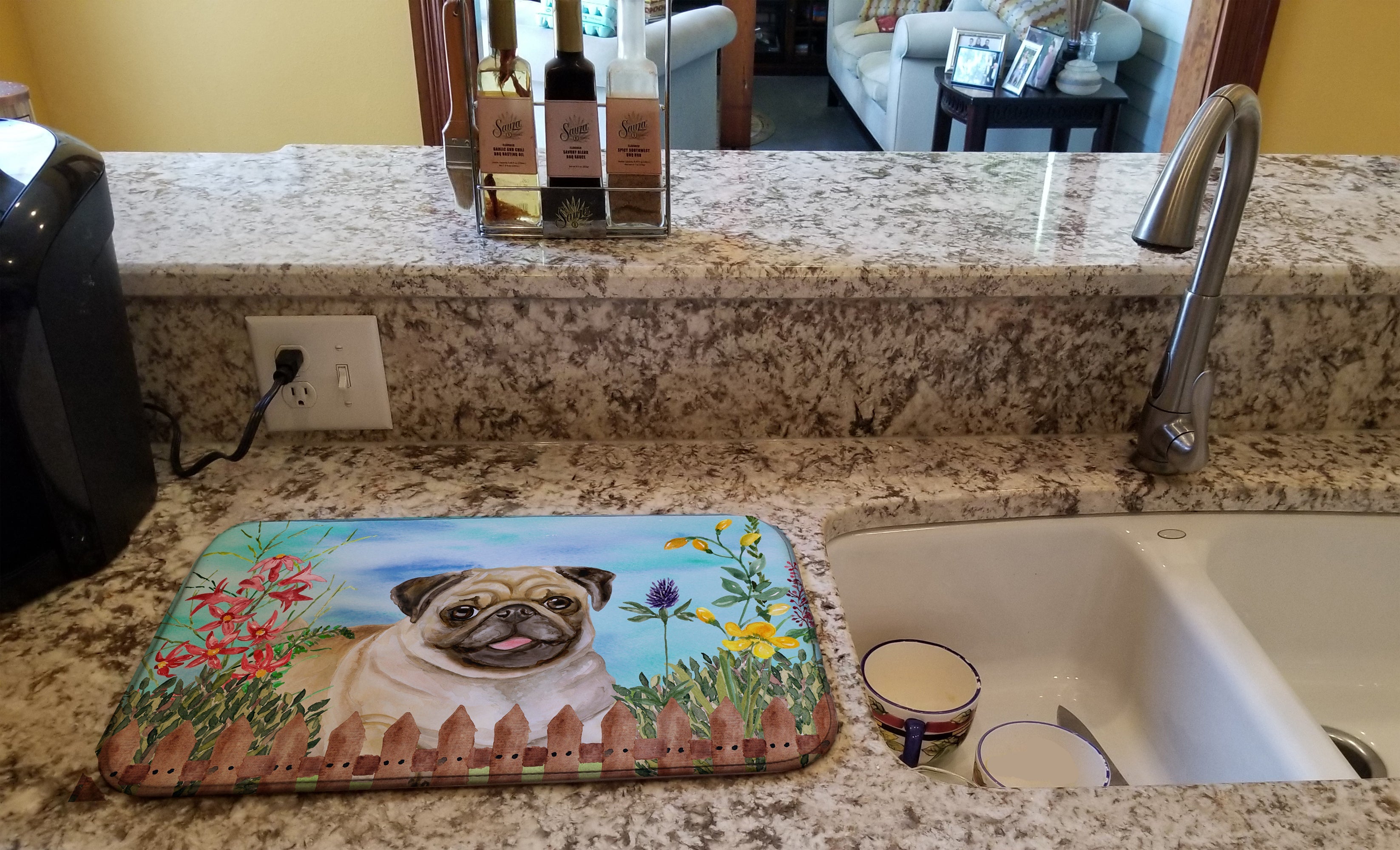 Fawn Pug Spring Dish Drying Mat Absorbent Dish Drying Mat Pad for Kitchen Counter Dish Drainer Mat for Countertop, 14 x 21", Multicolor