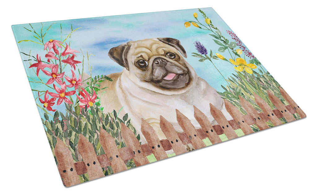 Fawn Pug Spring Cutting Board Tempered Glass Kitchen Cutting Surface, Heat Resistant Chopping, Non-Slip Feet, Food Prep & Serving
