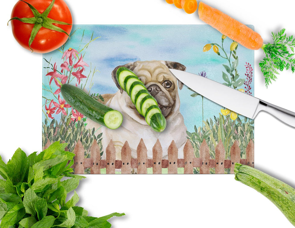 Fawn Pug Spring Cutting Board Tempered Glass Kitchen Cutting Surface, Heat Resistant Chopping, Non-Slip Feet, Food Prep & Serving