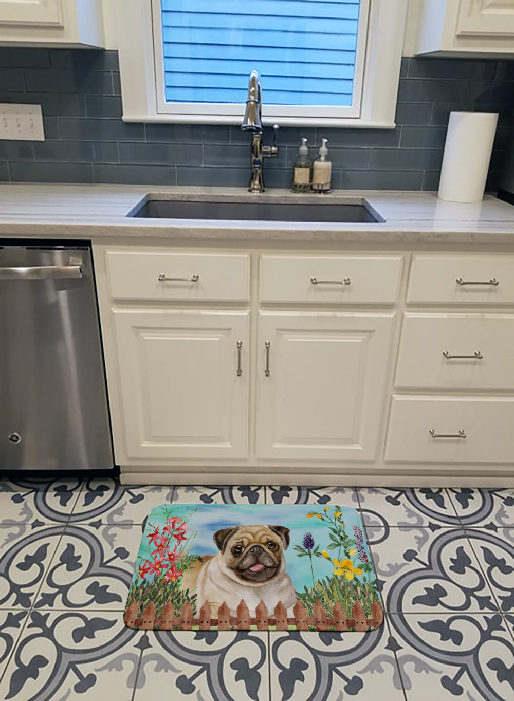 Fawn Pug Spring Memory Foam Kitchen Mat Machine Washable Anti-Fatigue Cushion Comfort Bath or Kitchen Rug