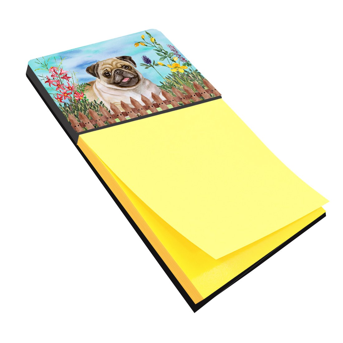 Fawn Pug Spring Watercolor Sticky Note Holder Refillable Dispenser Desk Accessory 3x3 Pad Gift