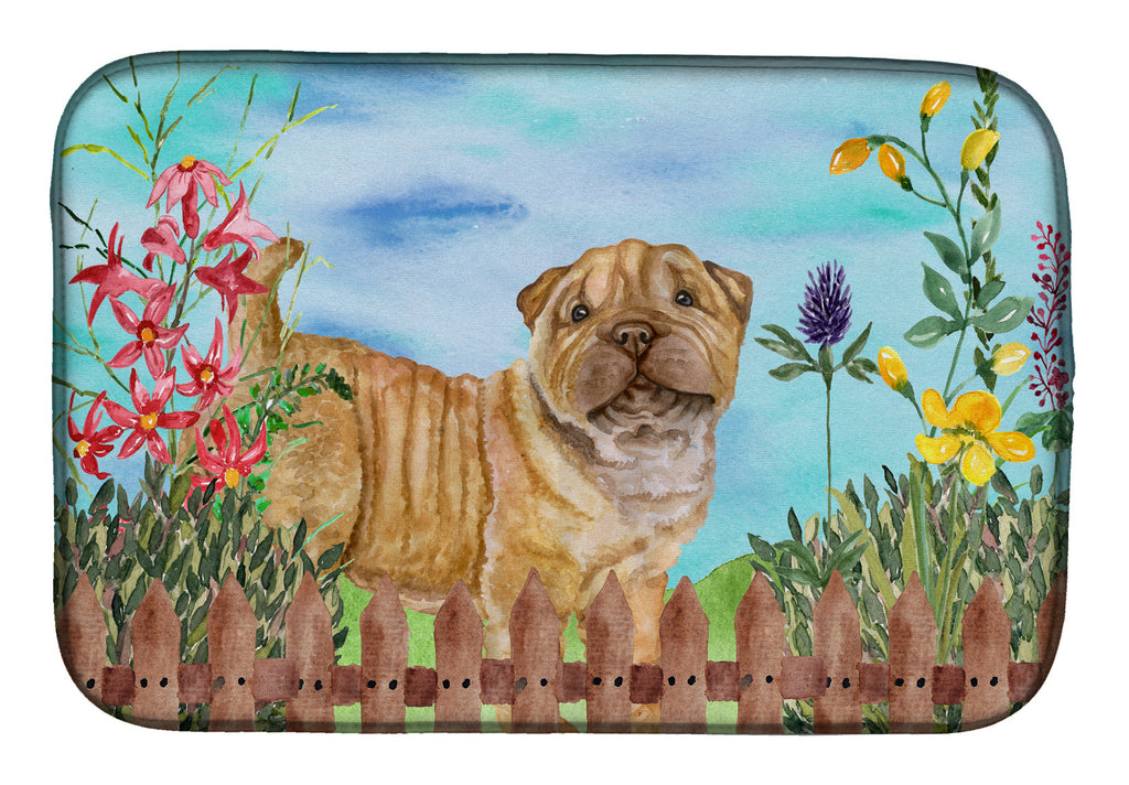 Shar Pei Puppy Spring Dish Drying Mat Absorbent Dish Drying Mat Pad for Kitchen Counter Dish Drainer Mat for Countertop, 14 x 21", Multicolor