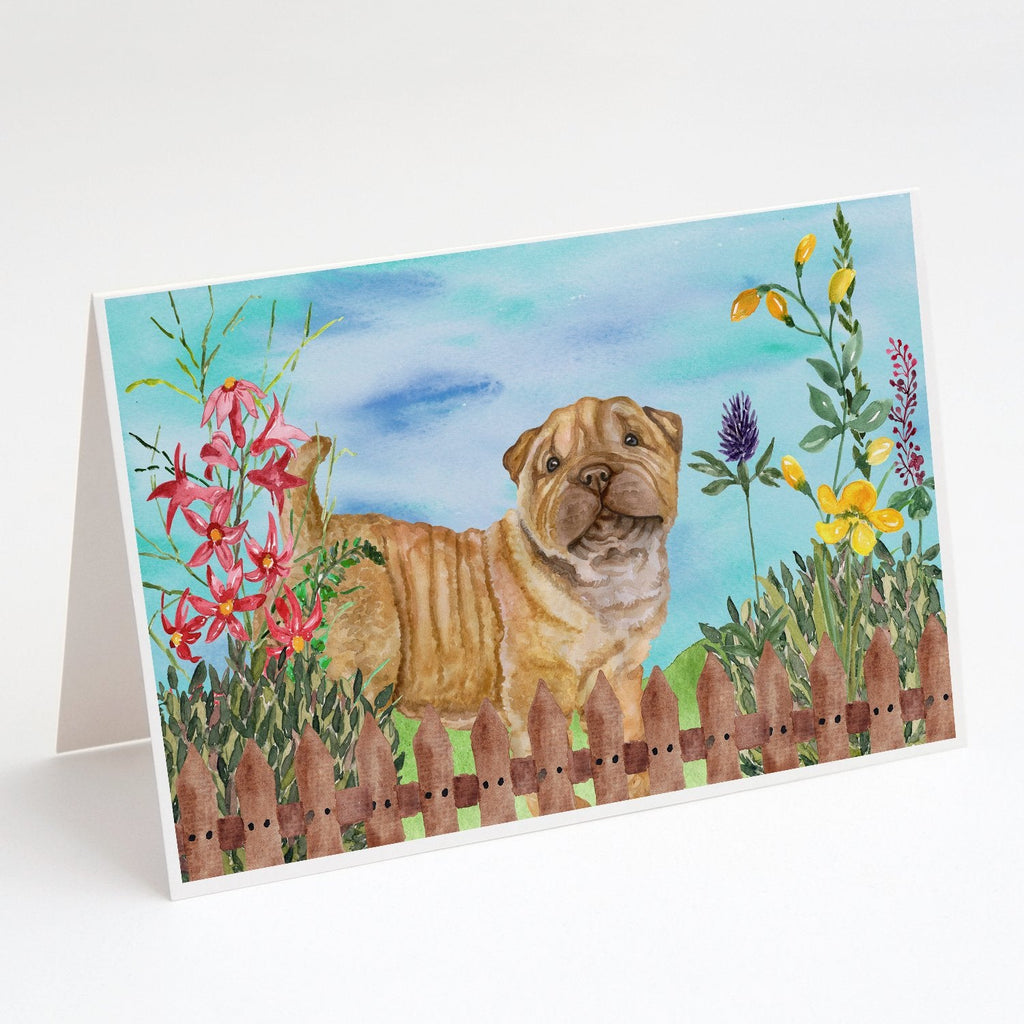 Shar Pei Puppy Spring Greeting Cards Pack of 8 Blank Cards with Envelopes Whimsical A7 Size 5x7