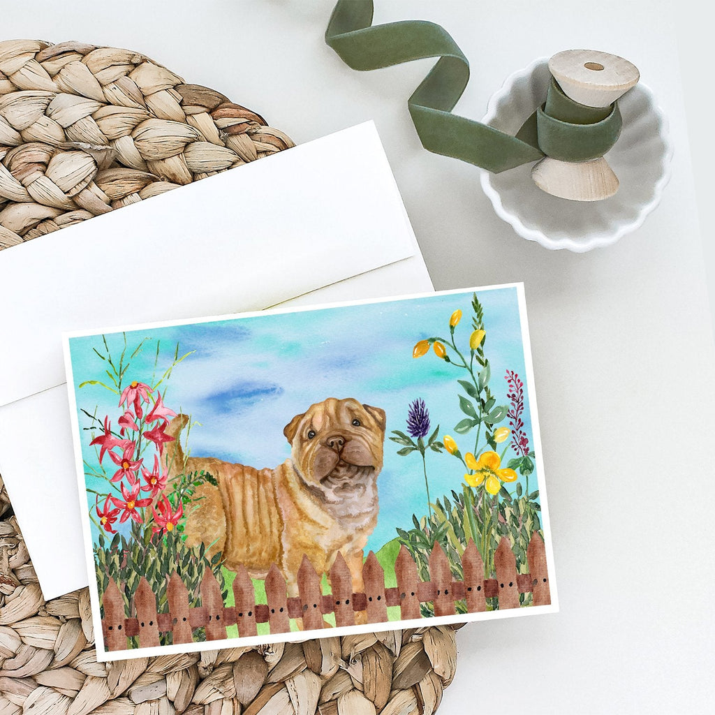 Shar Pei Puppy Spring Greeting Cards Pack of 8 Blank Cards with Envelopes Whimsical A7 Size 5x7