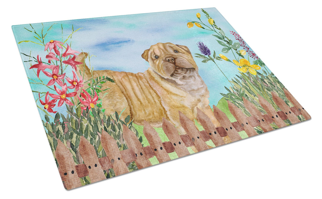 Shar Pei Puppy Spring Cutting Board Tempered Glass Kitchen Cutting Surface, Heat Resistant Chopping, Non-Slip Feet, Food Prep & Serving