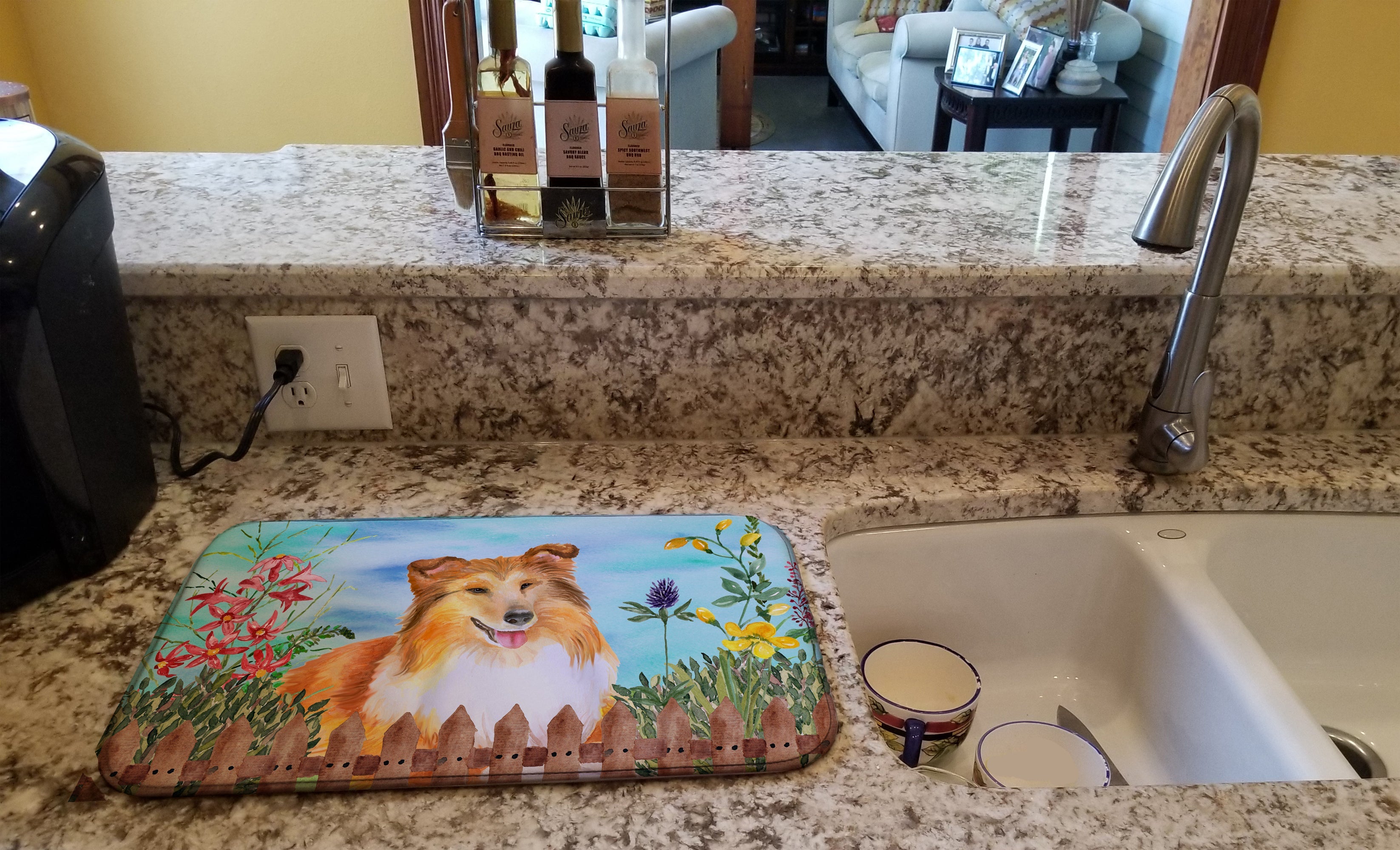 Sheltie Spring Dish Drying Mat Absorbent Dish Drying Mat Pad for Kitchen Counter Dish Drainer Mat for Countertop, 14 x 21", Multicolor