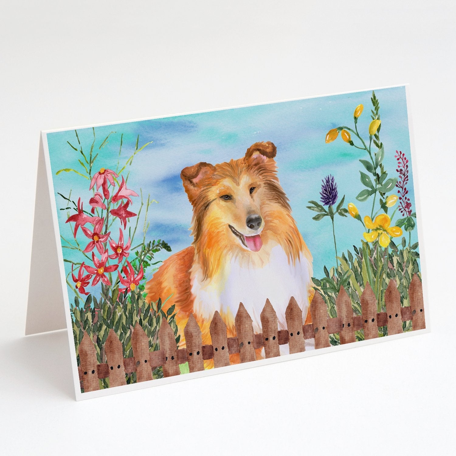 Sheltie Spring Greeting Cards Pack of 8 Blank Cards with Envelopes Whimsical A7 Size 5x7