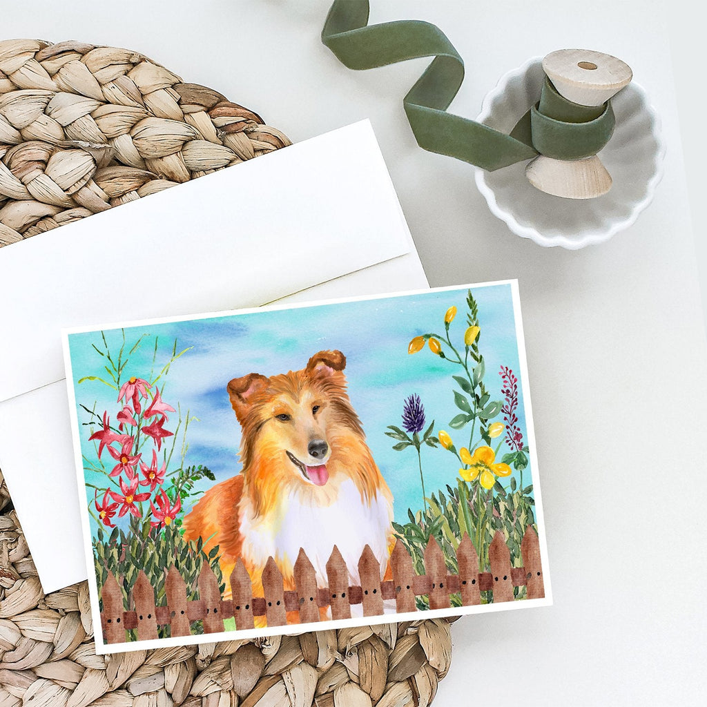 Sheltie Spring Greeting Cards Pack of 8 Blank Cards with Envelopes Whimsical A7 Size 5x7