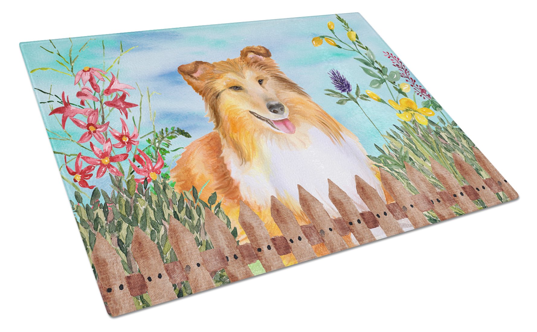 Sheltie Spring Cutting Board Tempered Glass Kitchen Cutting Surface, Heat Resistant Chopping, Non-Slip Feet, Food Prep & Serving