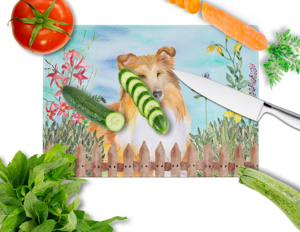 Sheltie Spring Cutting Board Tempered Glass Kitchen Cutting Surface, Heat Resistant Chopping, Non-Slip Feet, Food Prep & Serving
