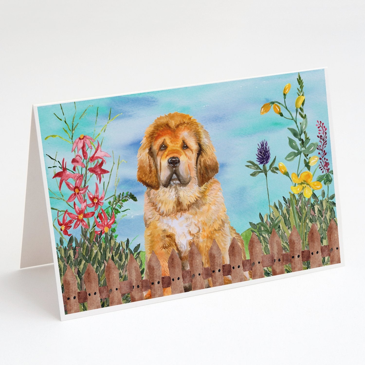 Tibetan Mastiff Spring Greeting Cards Pack of 8 Blank Cards with Envelopes Whimsical A7 Size 5x7