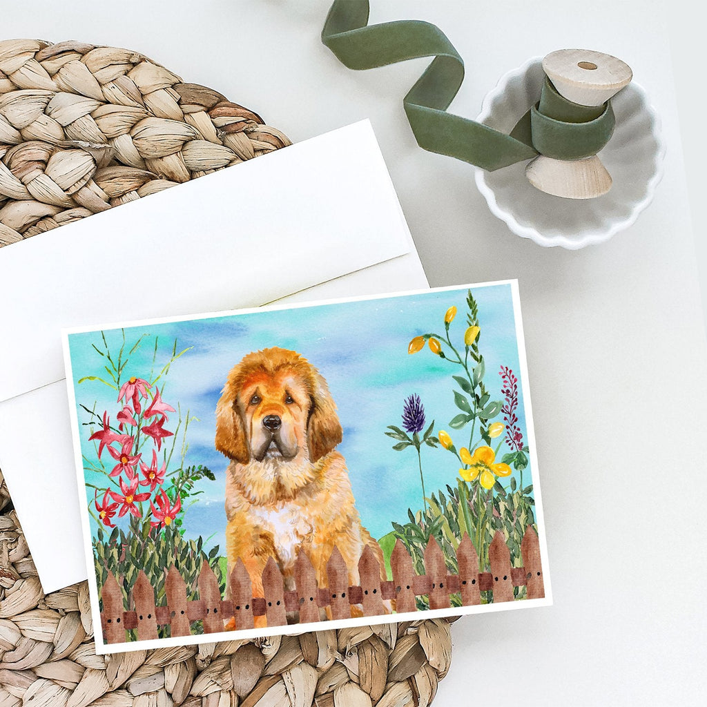 Tibetan Mastiff Spring Greeting Cards Pack of 8 Blank Cards with Envelopes Whimsical A7 Size 5x7