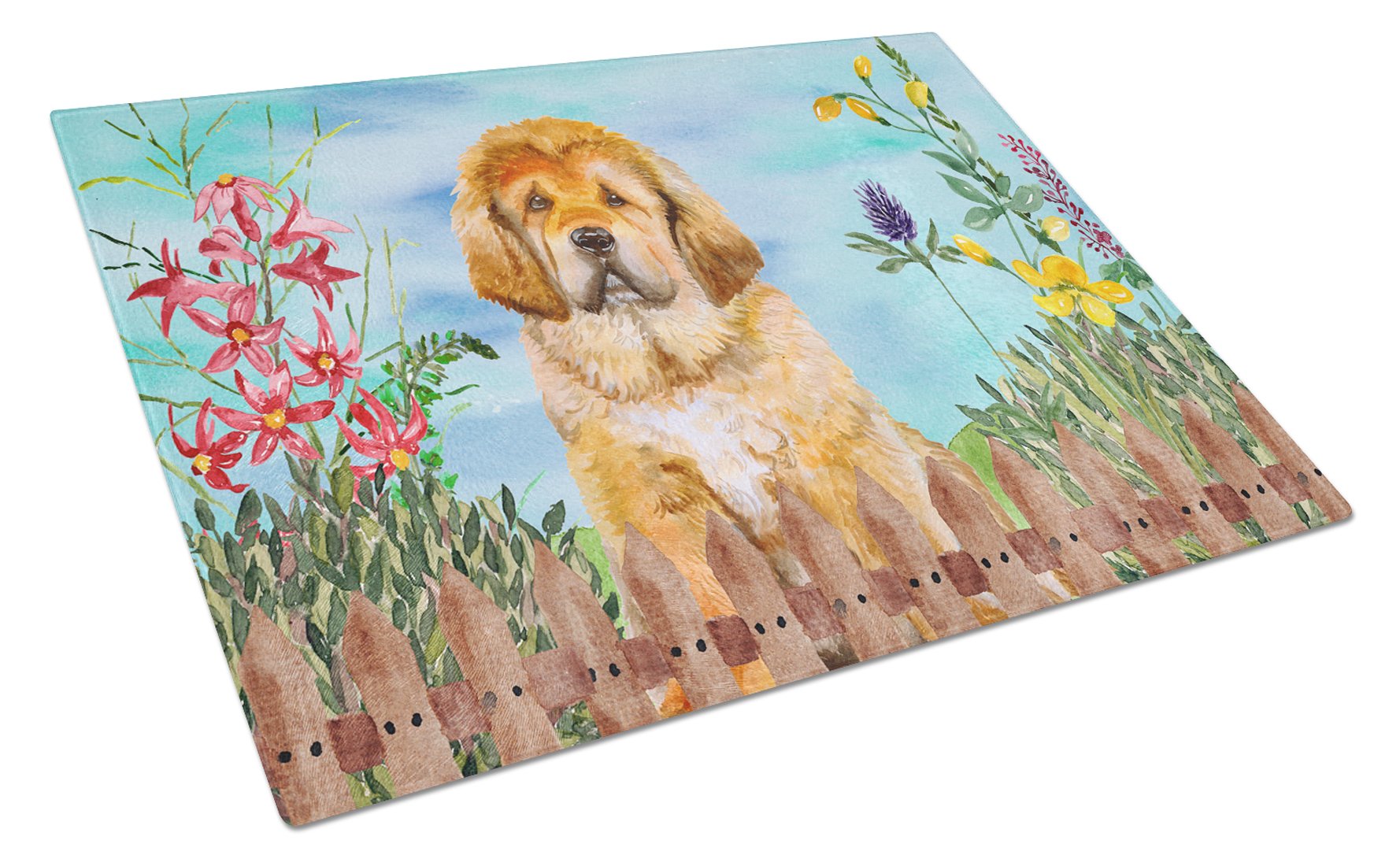 Tibetan Mastiff Spring Cutting Board Tempered Glass Kitchen Cutting Surface, Heat Resistant Chopping, Non-Slip Feet, Food Prep & Serving