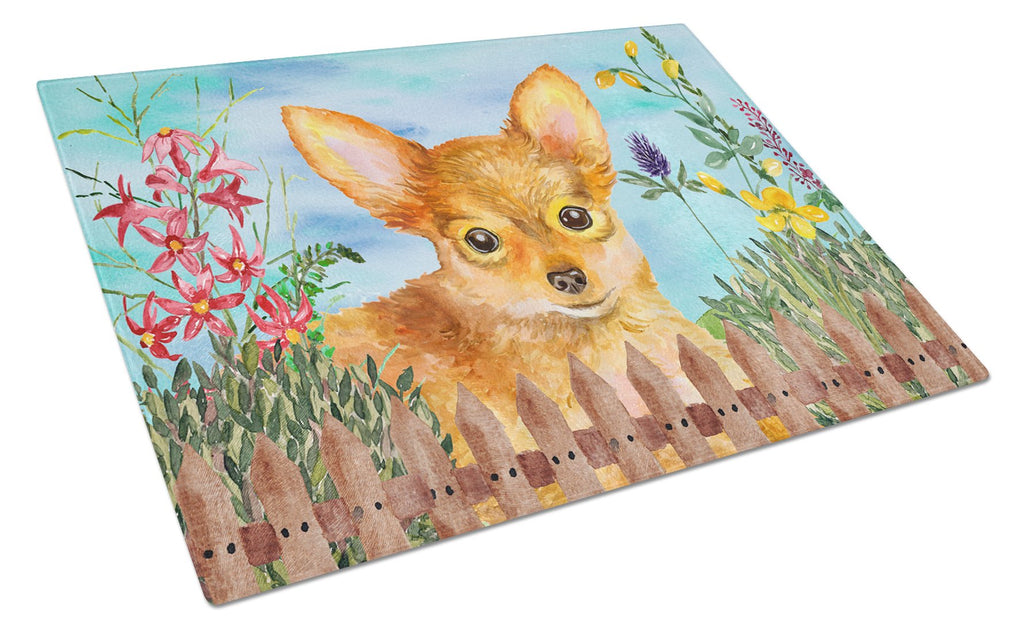 Toy Terrier Spring Cutting Board Tempered Glass Kitchen Cutting Surface, Heat Resistant Chopping, Non-Slip Feet, Food Prep & Serving