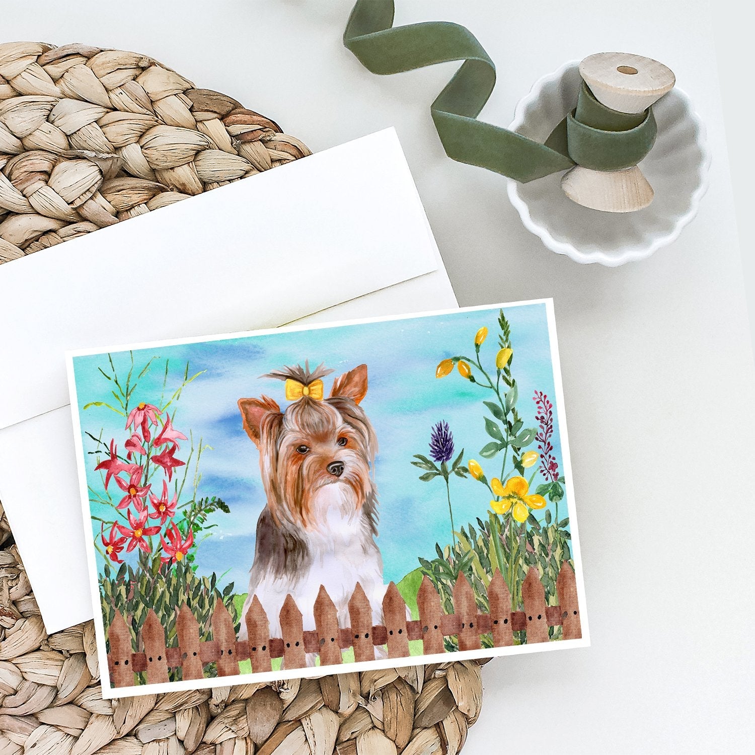 Yorkshire Terrier #2 Spring Greeting Cards Pack of 8 Blank Cards with Envelopes Whimsical A7 Size 5x7