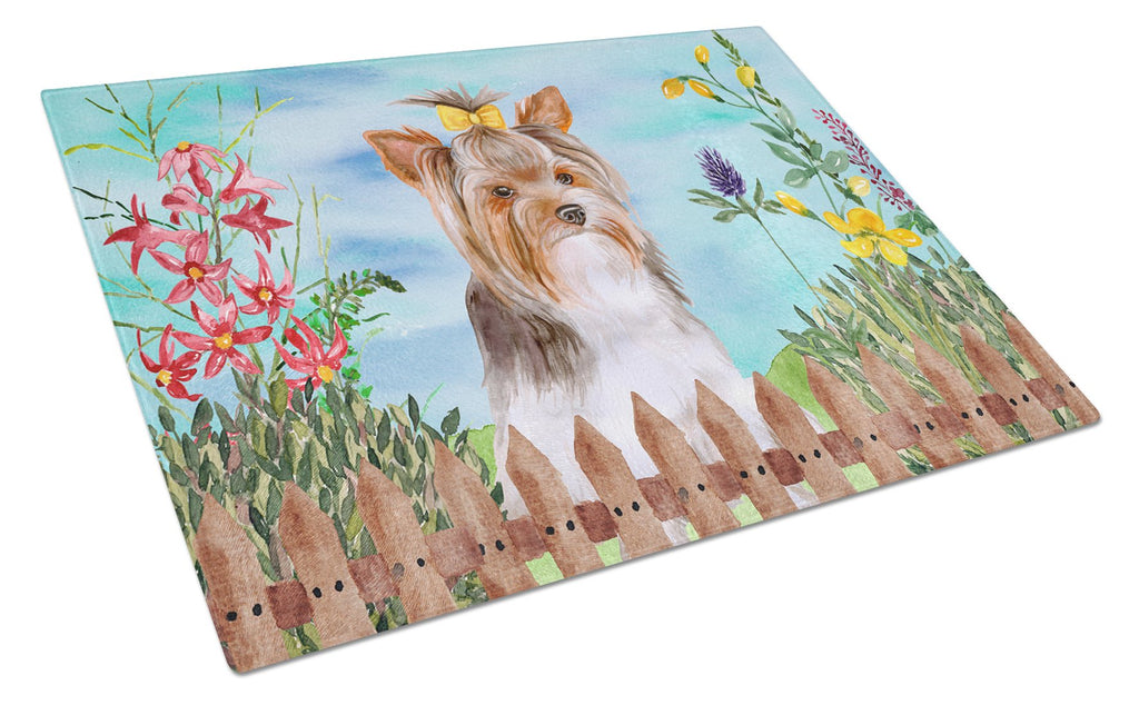 Yorkshire Terrier #2 Spring Cutting Board Tempered Glass Kitchen Cutting Surface, Heat Resistant Chopping, Non-Slip Feet, Food Prep & Serving