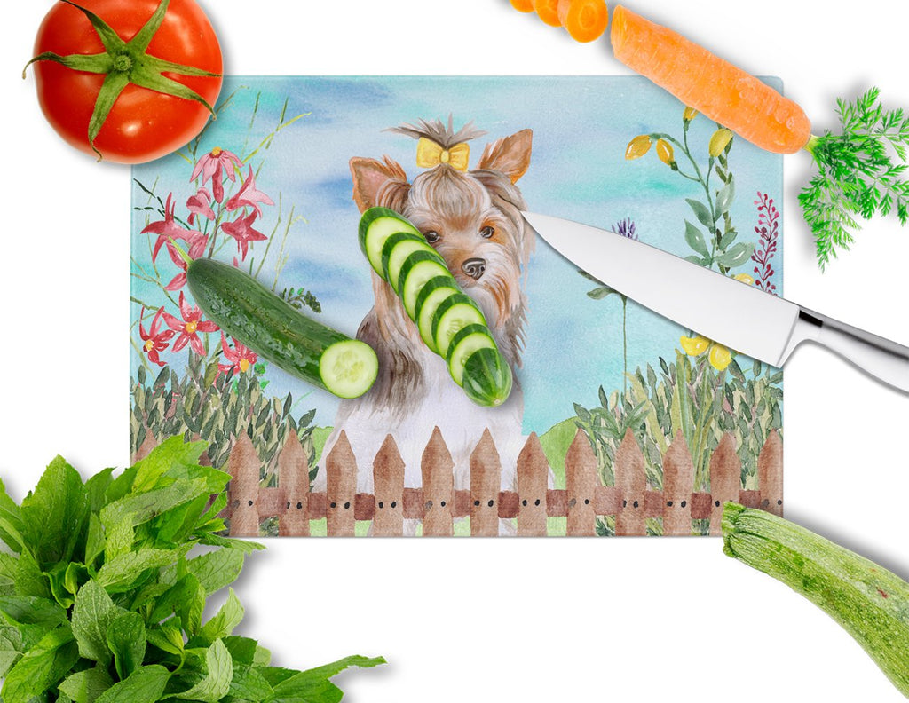 Yorkshire Terrier #2 Spring Cutting Board Tempered Glass Kitchen Cutting Surface, Heat Resistant Chopping, Non-Slip Feet, Food Prep & Serving