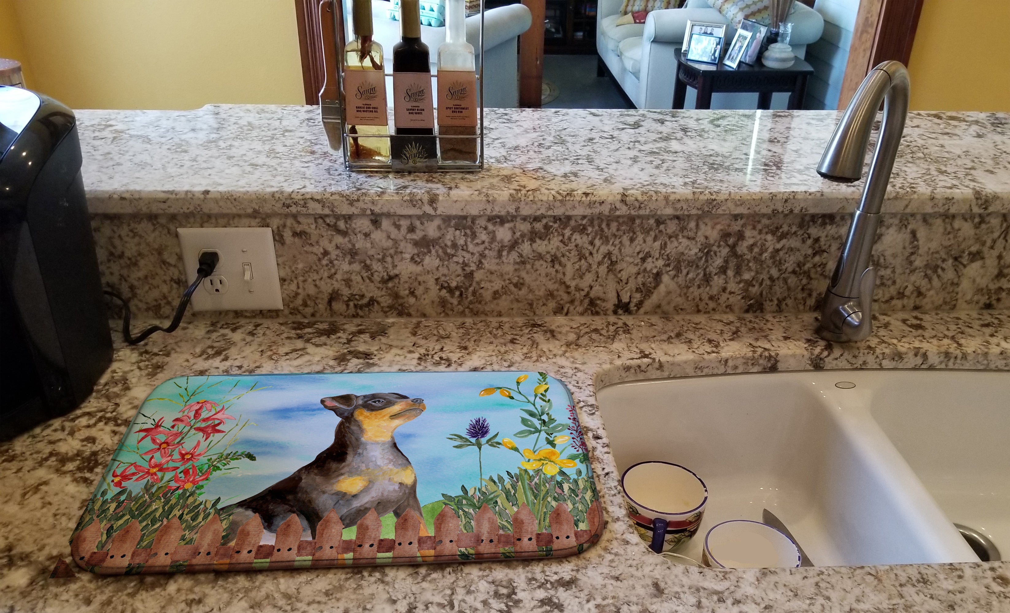 Miniature Pinscher #2 Spring Dish Drying Mat Absorbent Dish Drying Mat Pad for Kitchen Counter Dish Drainer Mat for Countertop, 14 x 21", Multicolor