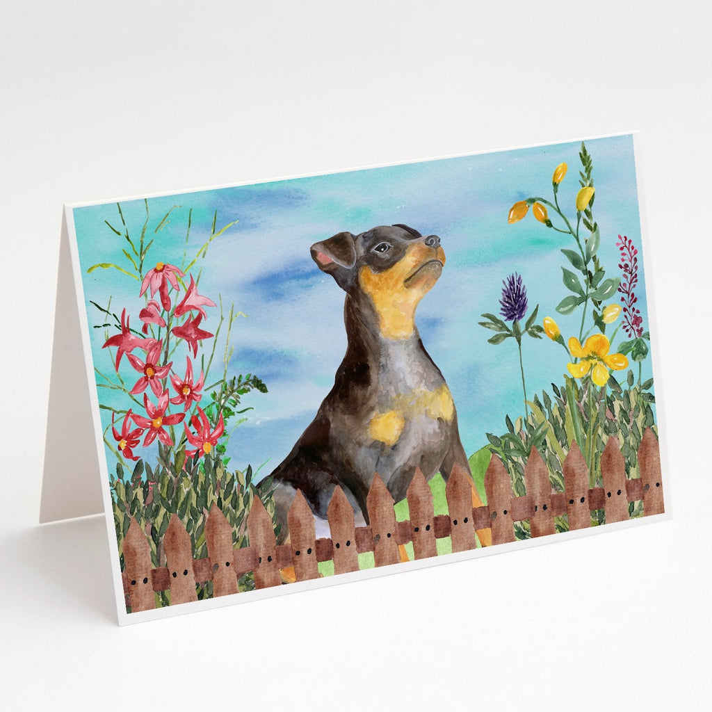 Miniature Pinscher #2 Spring Greeting Cards Pack of 8 Blank Cards with Envelopes Whimsical A7 Size 5x7