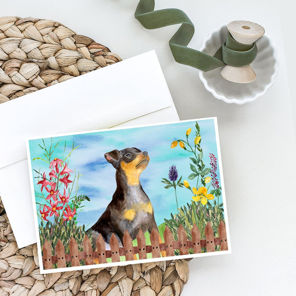 Miniature Pinscher #2 Spring Greeting Cards Pack of 8 Blank Cards with Envelopes Whimsical A7 Size 5x7