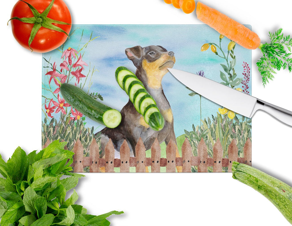 Miniature Pinscher #2 Spring Cutting Board Tempered Glass Kitchen Cutting Surface, Heat Resistant Chopping, Non-Slip Feet, Food Prep & Serving