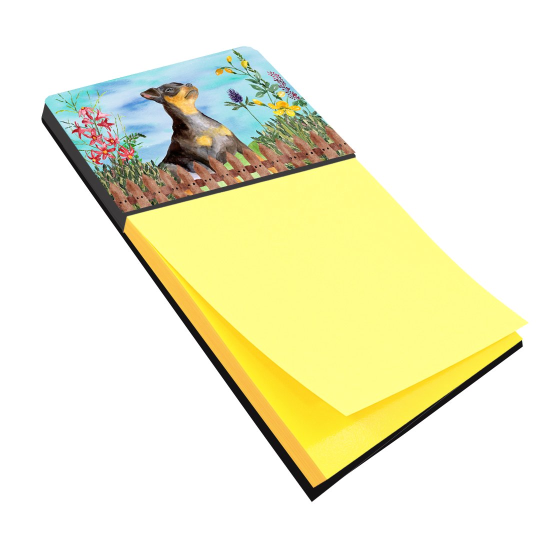 Miniature Pinscher #2 Spring Watercolor Sticky Note Holder Refillable Dispenser Desk Accessory 3x3 Pad Gift