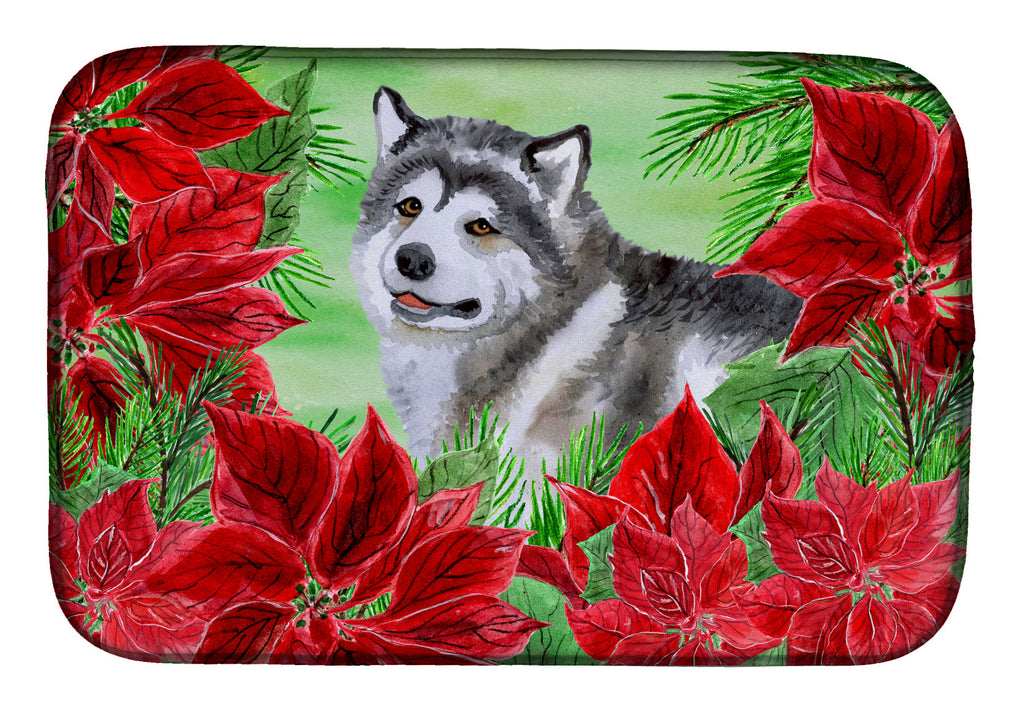 Alaskan Malamute Poinsettas Dish Drying Mat Absorbent Dish Drying Mat Pad for Kitchen Counter Dish Drainer Mat for Countertop, 14 x 21", Multicolor
