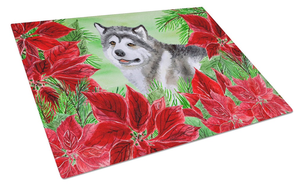 Alaskan Malamute Poinsettas Cutting Board Tempered Glass Kitchen Cutting Surface, Heat Resistant Chopping, Non-Slip Feet, Food Prep & Serving