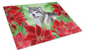 Alaskan Malamute Poinsettas Cutting Board Tempered Glass Kitchen Cutting Surface, Heat Resistant Chopping, Non-Slip Feet, Food Prep & Serving