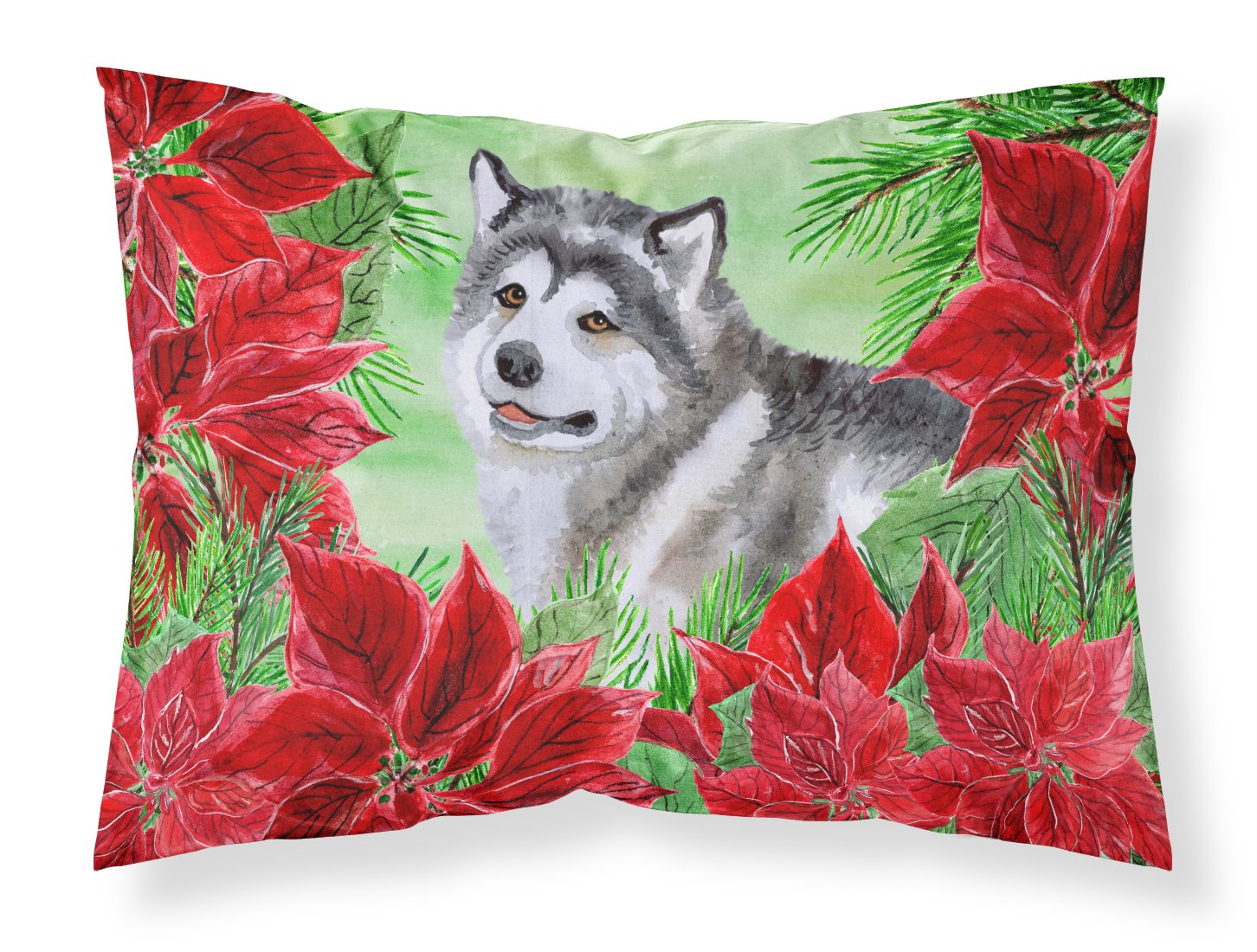 Alaskan Malamute Poinsettas Standard Pillowcase Lightweight Super Soft Easy Care Decorative Artwork Pillowcase, Standard