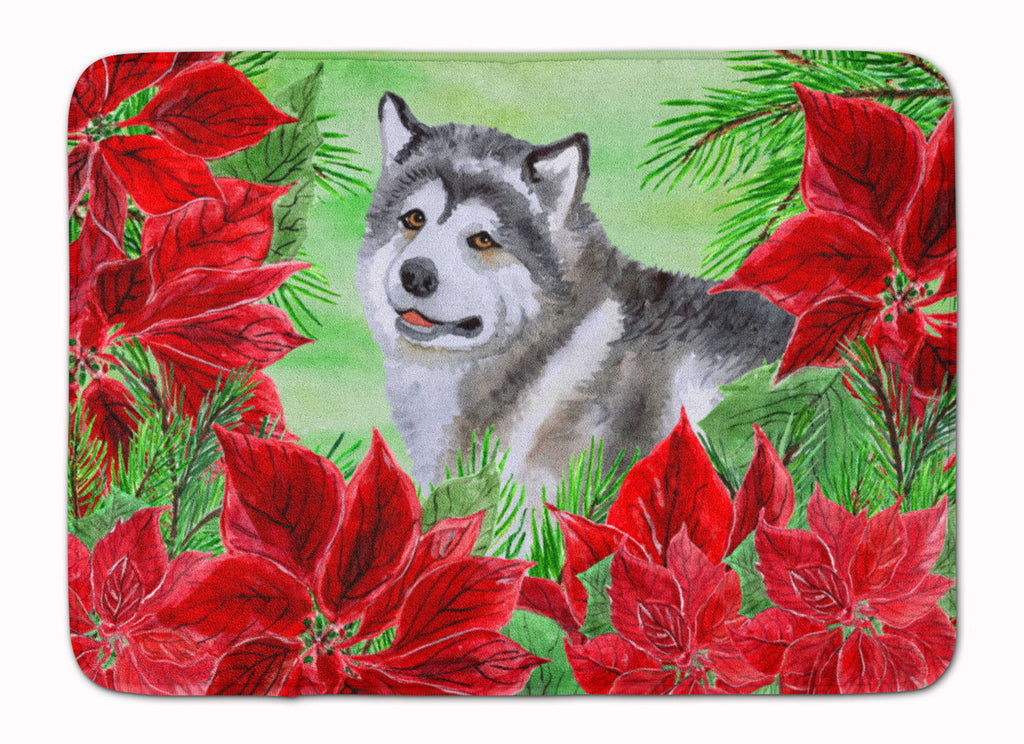Alaskan Malamute Poinsettas Memory Foam Kitchen Mat Machine Washable Anti-Fatigue Cushion Comfort Bath or Kitchen Rug