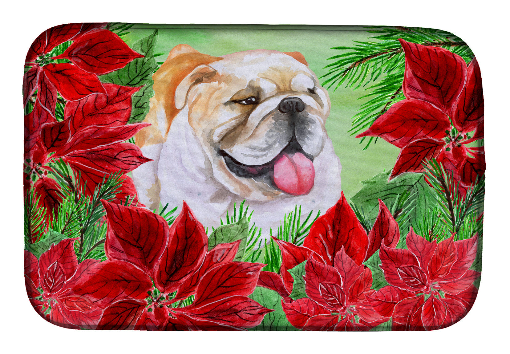 English Bulldog Poinsettas Dish Drying Mat Absorbent Dish Drying Mat Pad for Kitchen Counter Dish Drainer Mat for Countertop, 14 x 21", Multicolor
