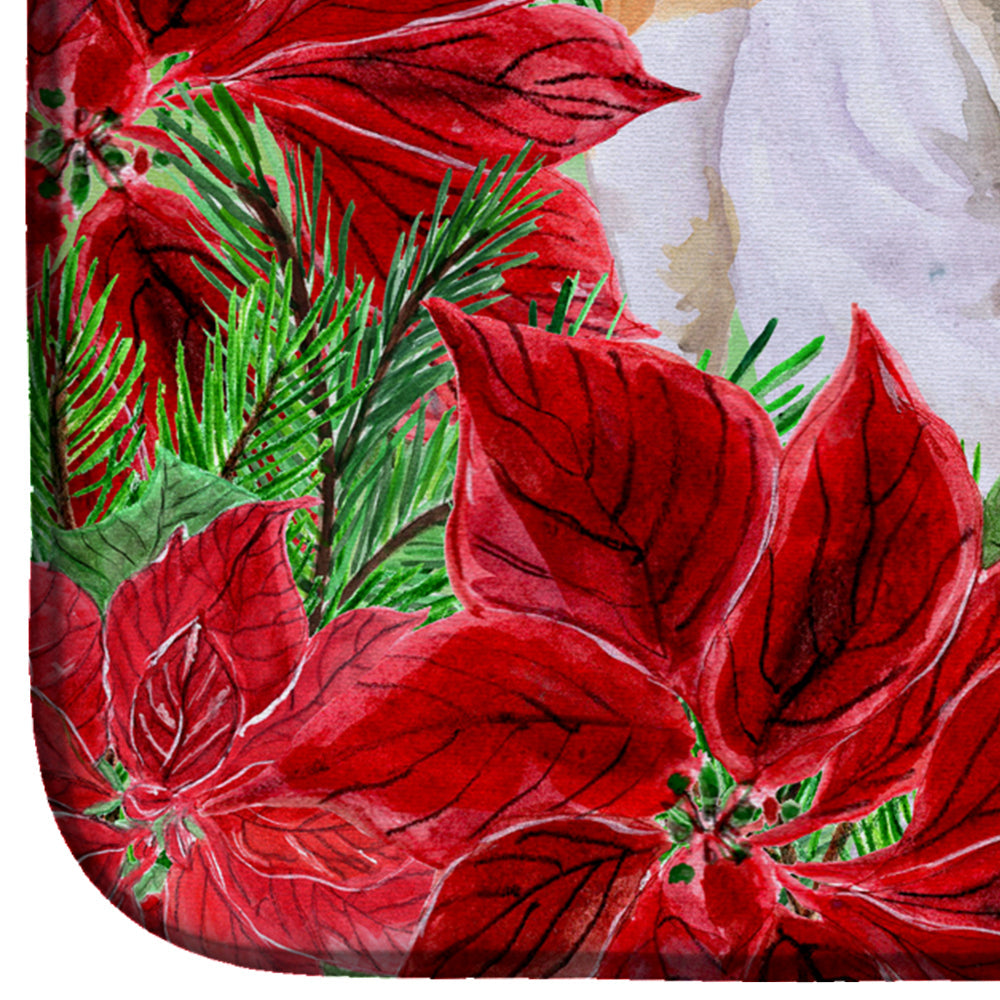English Bulldog Poinsettas Dish Drying Mat Absorbent Dish Drying Mat Pad for Kitchen Counter Dish Drainer Mat for Countertop, 14 x 21", Multicolor